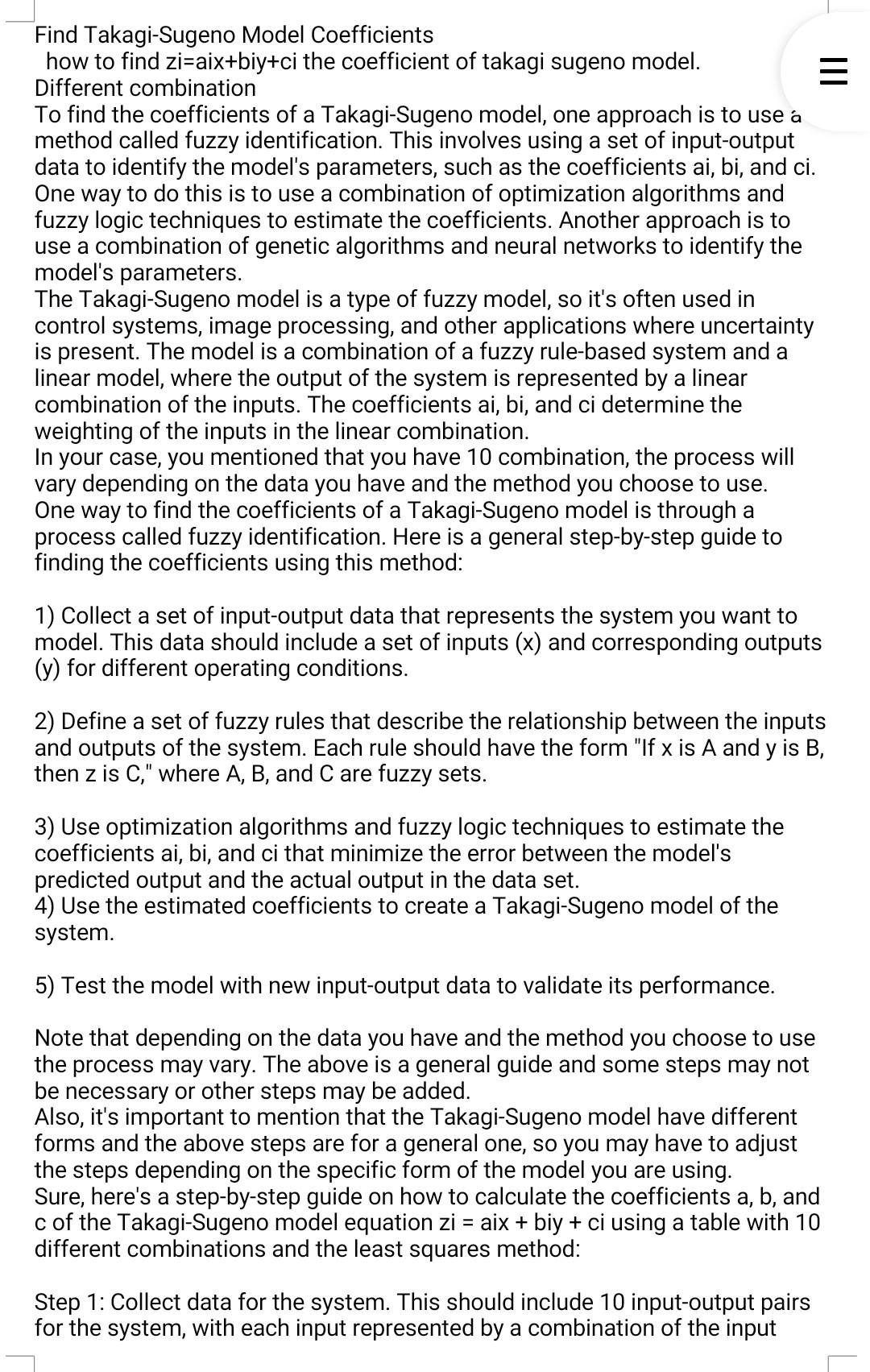 Solved Find Takagi-Sugeno Model Coefficients how to find | Chegg.com