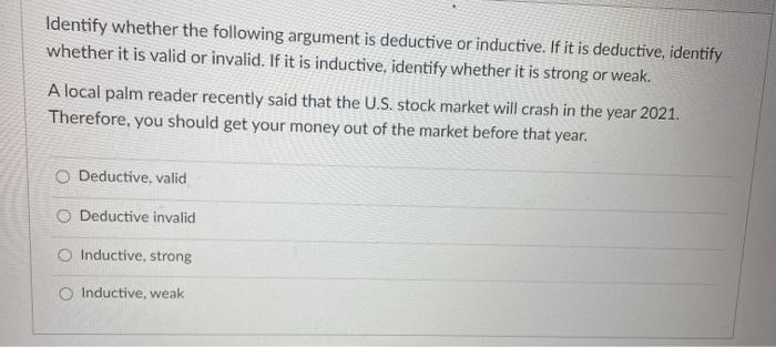 Solved Identify whether the following argument is deductive' | Chegg.com