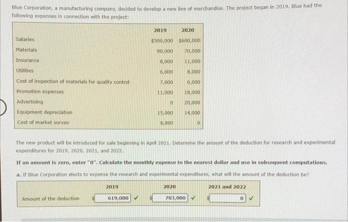 Solved Blue Corporation, A Manutacturing Company, Decided To | Chegg.com