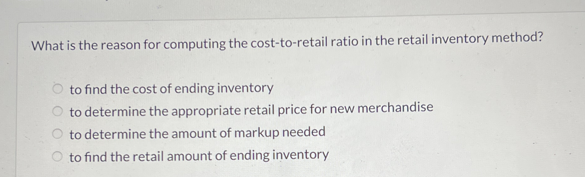Solved What is the reason for computing the cost-to-retail | Chegg.com