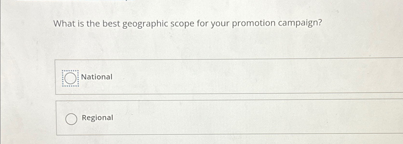 Solved What is the best geographic scope for your promotion
