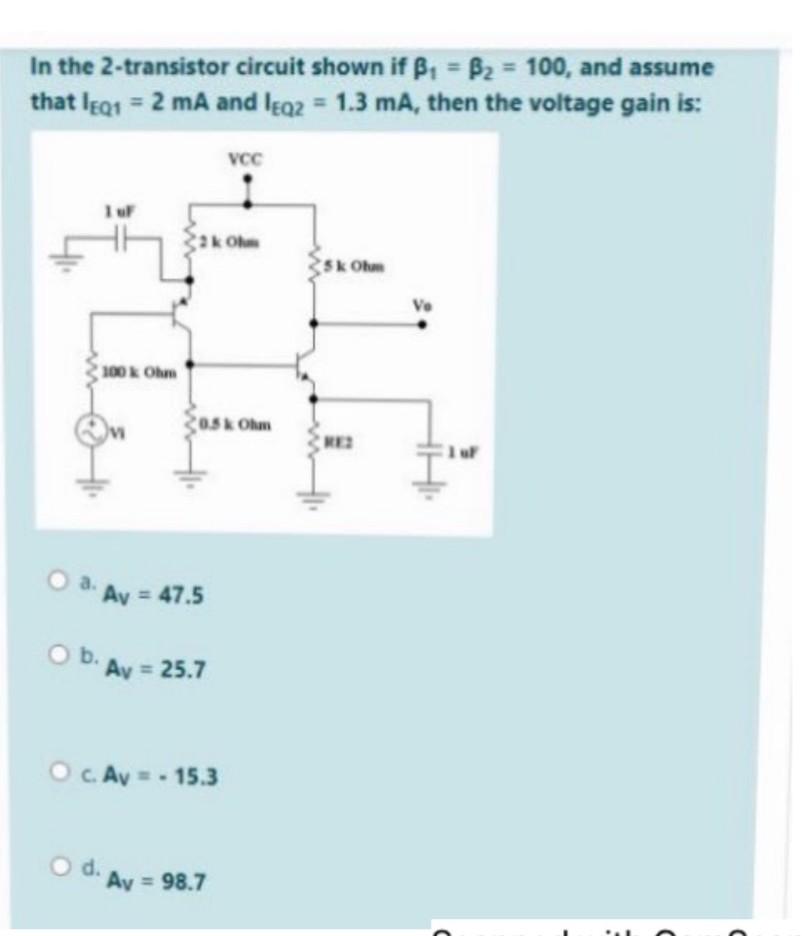 Solved In The 2-transistor Circuit Shown If ß= B2 = 100, And | Chegg.com