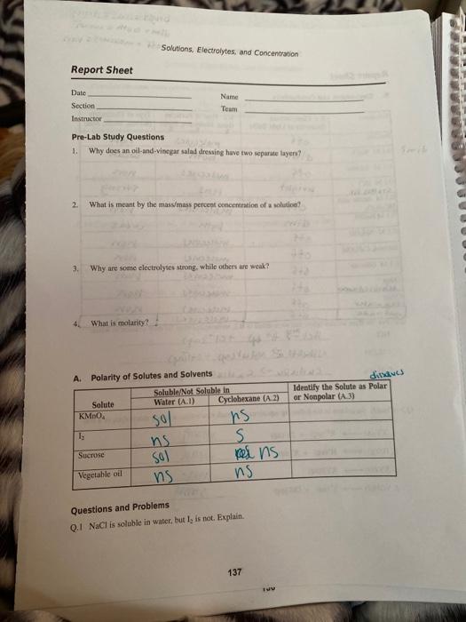 Solved Solutions. Electrolytes, and Concentration Report