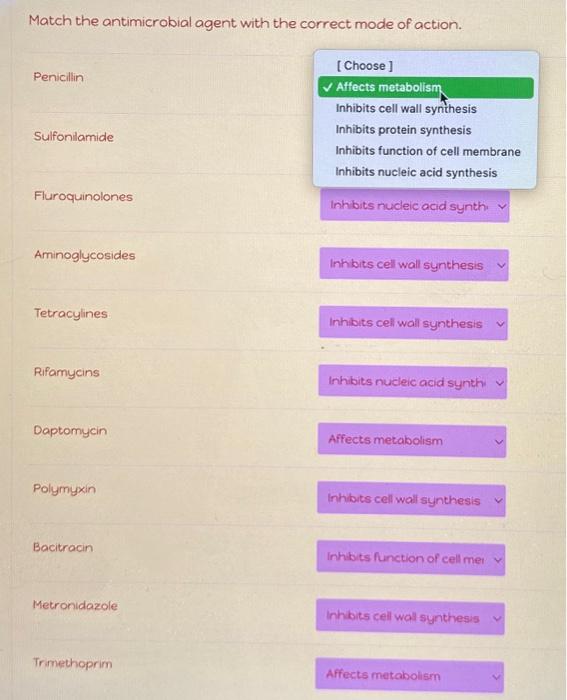 Solved Match the antimicrobial agent with the correct mode | Chegg.com