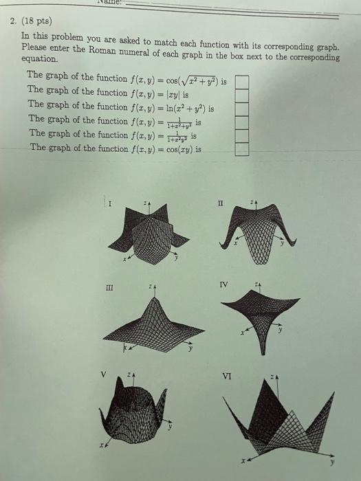 Solved 2. (18 pts) In this problem you are asked to match | Chegg.com