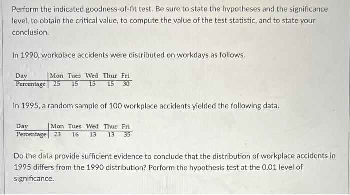 Solved Perform The Indicated Goodness-of-fit Test. Be Sure | Chegg.com