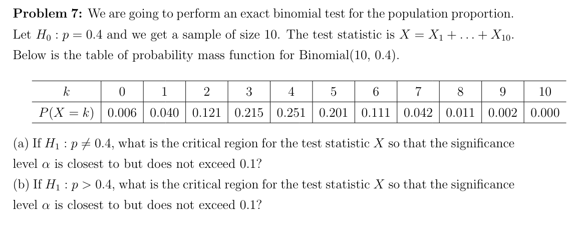 Solved Problem 7: We are going to perform an exact binomial | Chegg.com