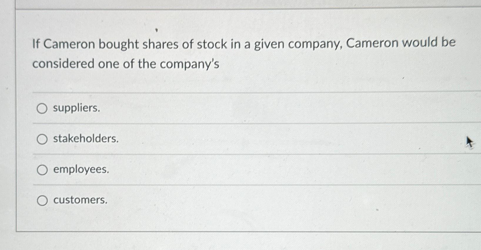 Solved If Cameron bought shares of stock in a given company, | Chegg.com