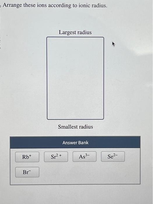 Solved Arrange these ions according to ionic radius. | Chegg.com