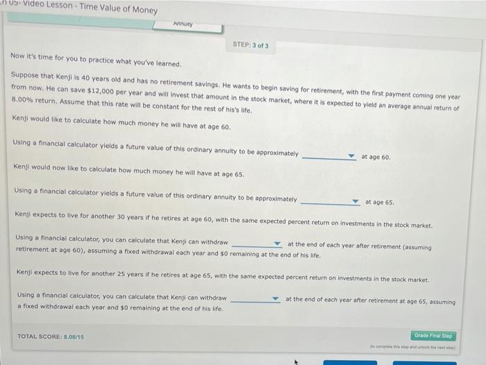 Solved 05. Video Lesson - Time Value of Money anty STEP: 3 | Chegg.com
