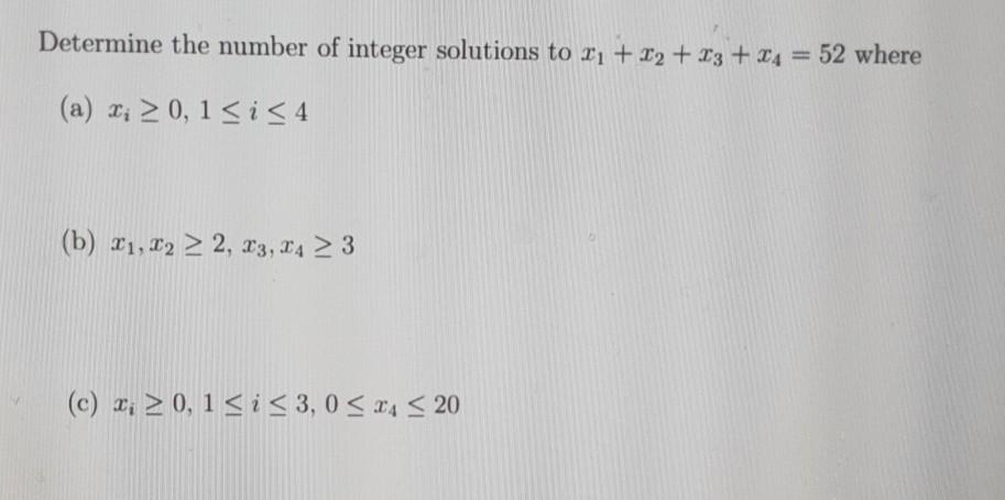 Solved Determine the number of integer solutions to rı + 12 | Chegg.com