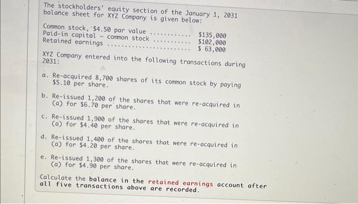 Solved The Stockholders' Equity Section Of The January 1, | Chegg.com