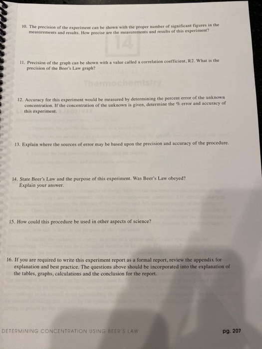 C Beer's Law Data Table 2 Concentration of Solution
