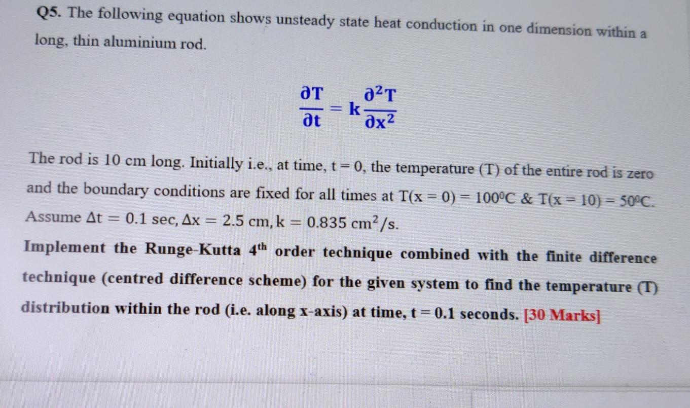 Solved Q5. The following equation shows unsteady state heat | Chegg.com