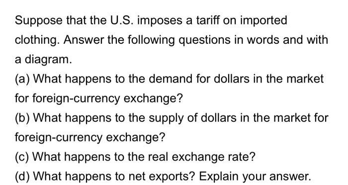 Solved Suppose That The U.S. Imposes A Tariff On Imported | Chegg.com