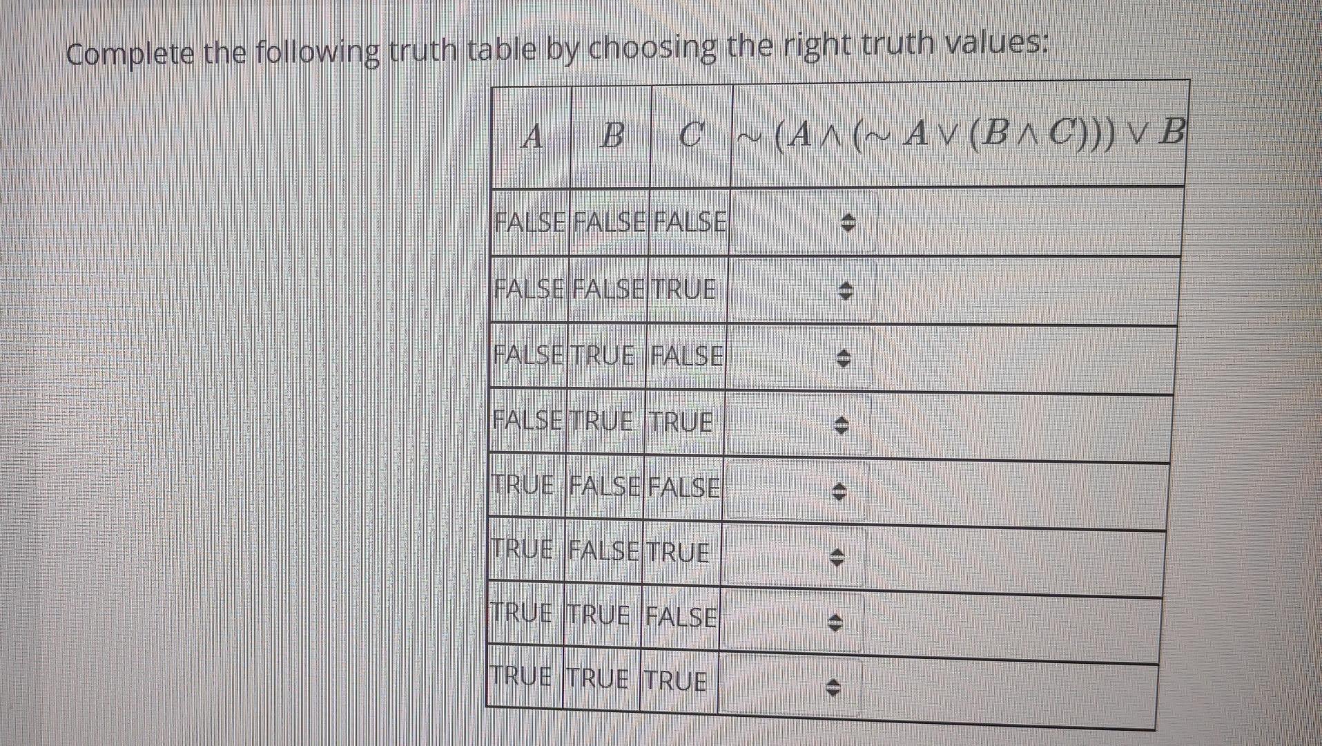 Solved Complete The Following Truth Table By Choosing The | Chegg.com