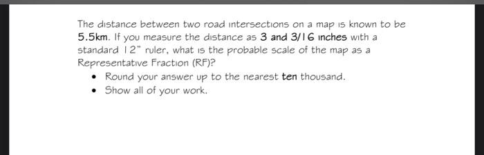 Solved The distance between two road intersections on a map | Chegg.com