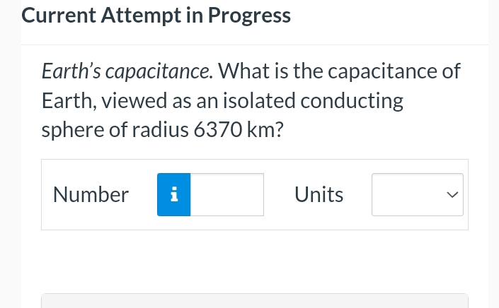Solved Current Attempt in ProgressEarth's capacitance. What | Chegg.com
