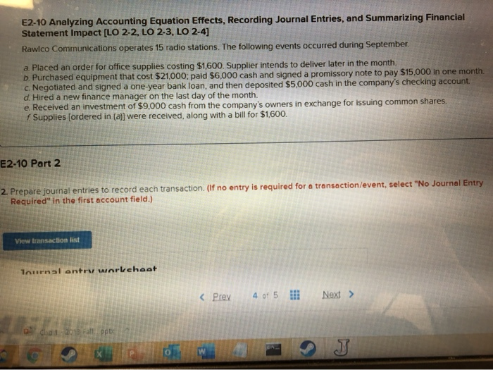 Solved E2-10 Analyzing Accounting Equation Effects, | Chegg.com