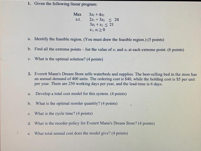 Solved 1. Given the following linear program Max s.t.
