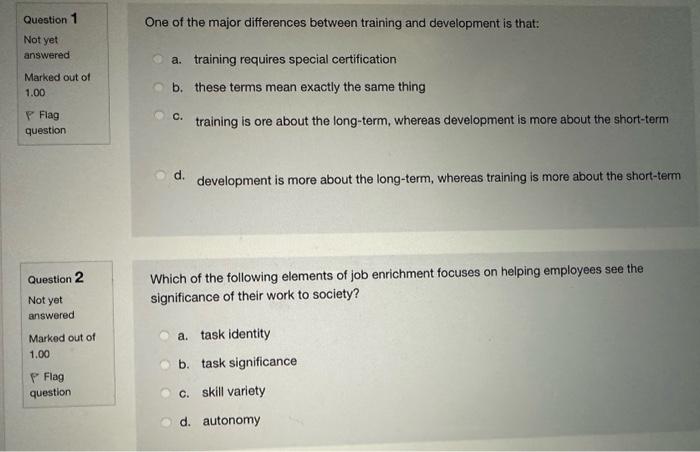 Solved One of the major differences between training and | Chegg.com