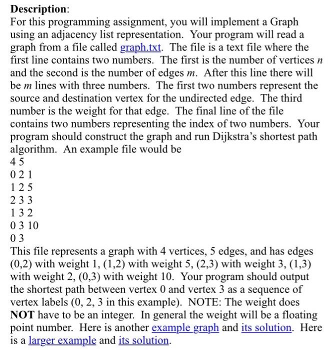 Solved Description: For this programming assignment, you | Chegg.com