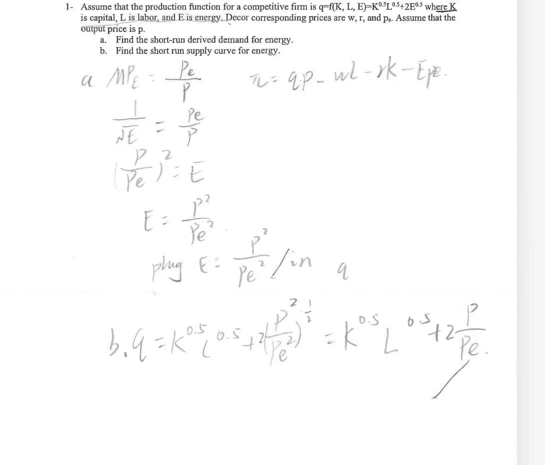 Solved 1- ﻿Assume that the production function for a | Chegg.com