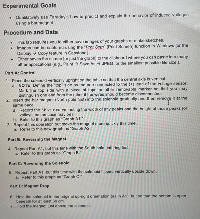 Solved Experimental Goals - Qualitatively Use Faraday's Law | Chegg.com