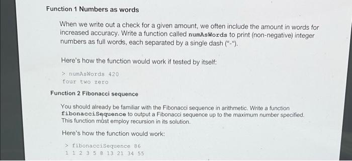 Solved Function 3 Fibonacci sequence as words Combine the | Chegg.com