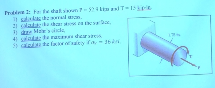 Solved Problem 2: For the shaft shown P = 52.9 kips and T = | Chegg.com