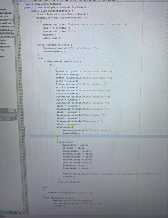 ages dpaduage import java.util.Scanner publid olan StudOpdate extends Studelete public void Student Update() Student Info 1 =