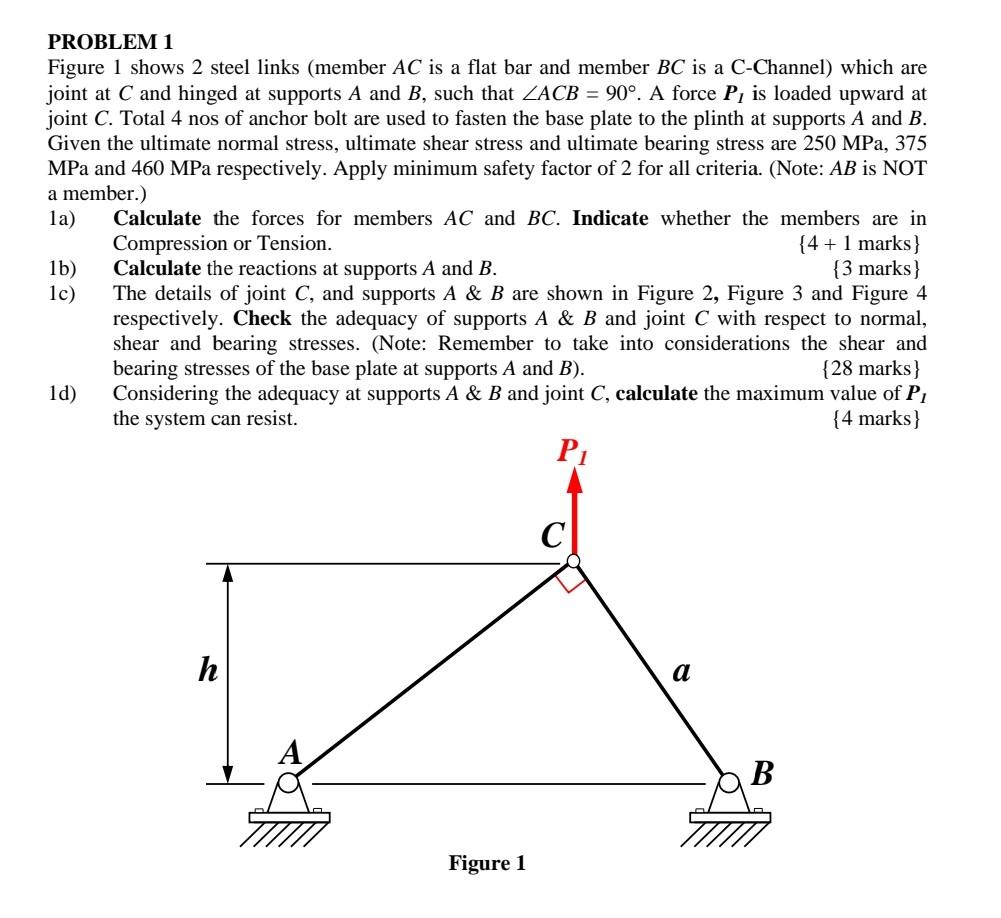 Solved PROBLEM 1 Figure 1 shows 2 steel links (member AC is | Chegg.com