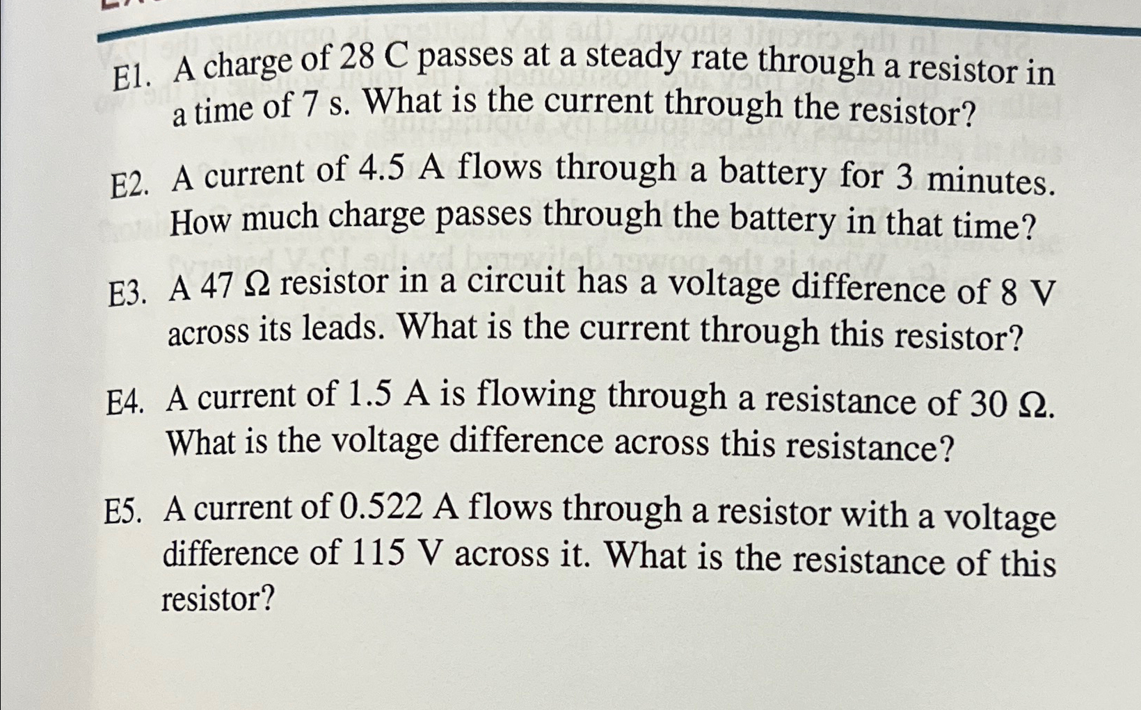 Solved E1. ﻿A charge of 28C ﻿passes at a steady rate through | Chegg.com