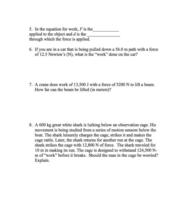 Solved Calculating Work Worksheet Name Date You can use
