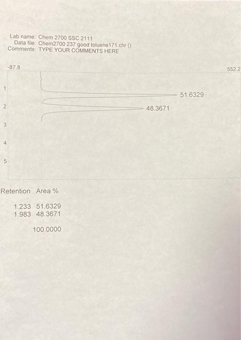 Part \#1. 1. GC chromatograph (copy, original or | Chegg.com