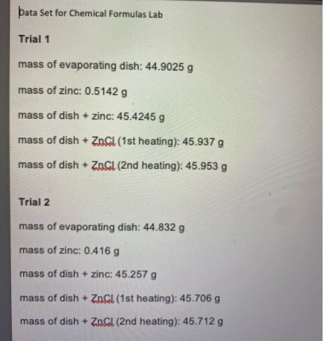 Solved Trial 1 mass of evaporating dish 44.9025 g mass of