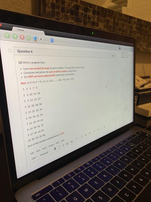 Solved Question 4 Q3 Write a program that . Uses two nested | Chegg.com