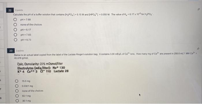 Solved 22 2 points Calculate the pH of a buffer solution | Chegg.com