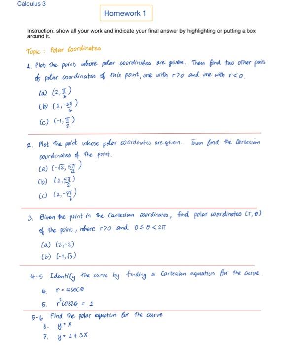 Solved around it. Calculus 3 Homework 1 Instruction: show | Chegg.com