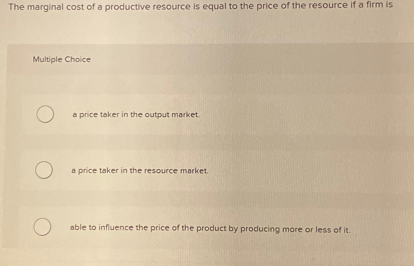 Solved The marginal cost of a productive resource is equal | Chegg.com