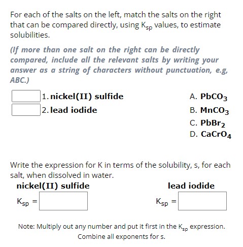 Matching Salt Solved For each of the salts on the left, match the salts on | Chegg.com