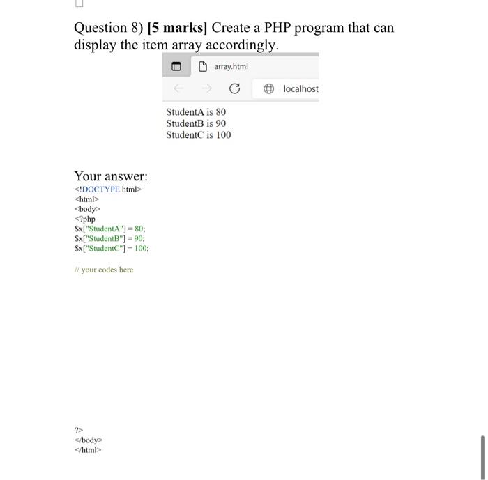 Solved Question 8) [5 marks] Create a PHP program that can | Chegg.com