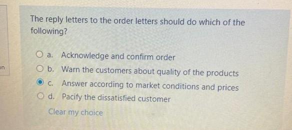 Solved The reply letters to the order letters should do | Chegg.com