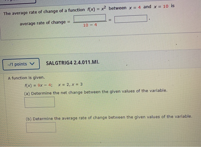 Solved The Average Rate Of Change Of A Function F x X2 Chegg