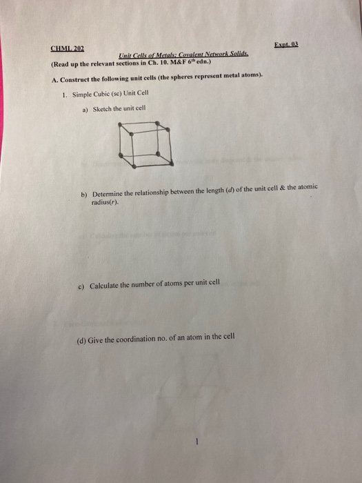 Solved Emt.03 CHML 202 Unit.Cells of Metals Cavalent Network | Chegg.com