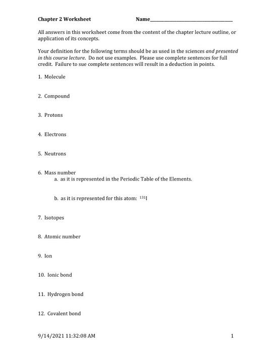 Solved Chapter 2 Worksheet Name All answers in this | Chegg.com