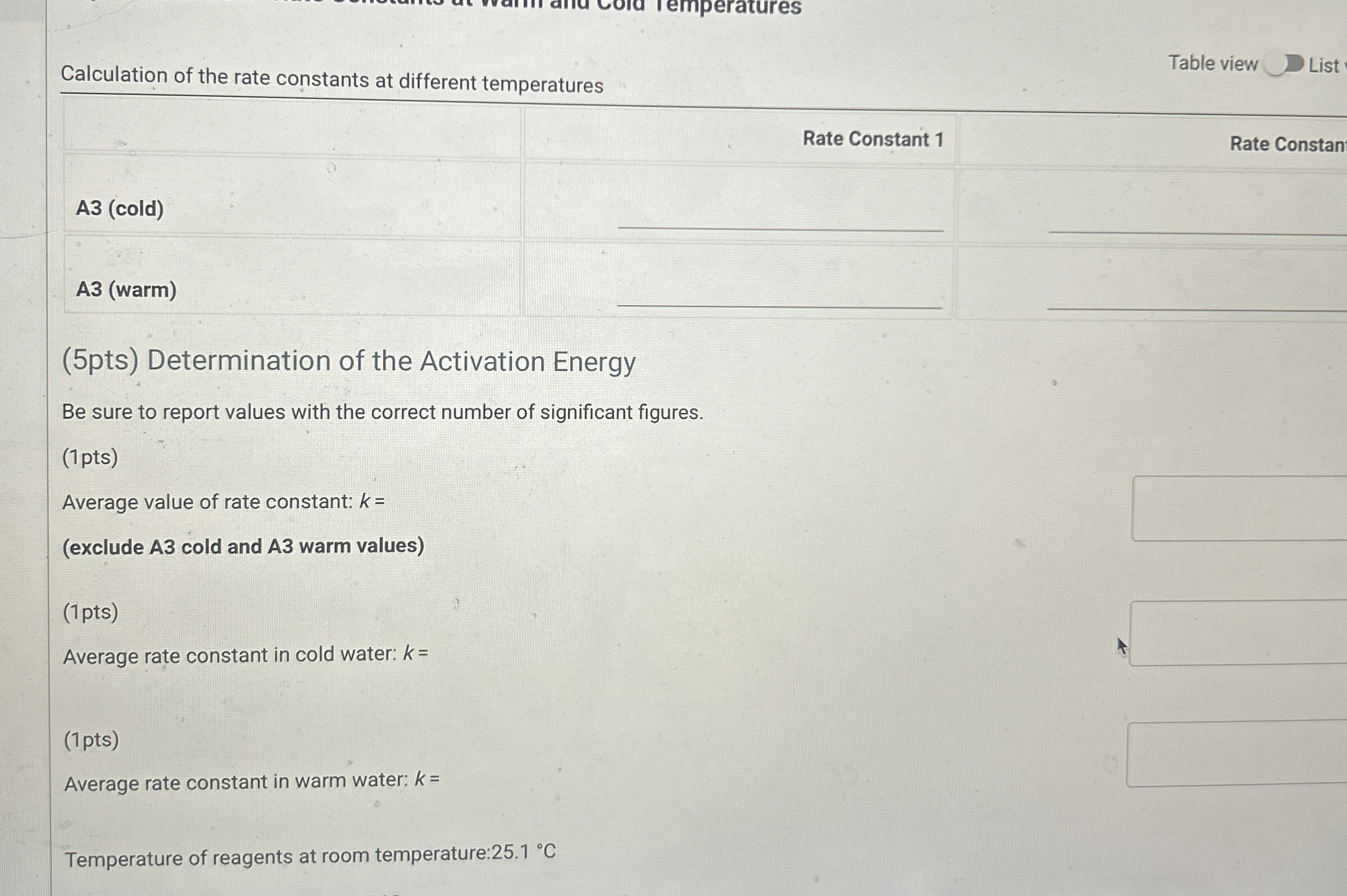Solved Calculation of the rate constants at different | Chegg.com