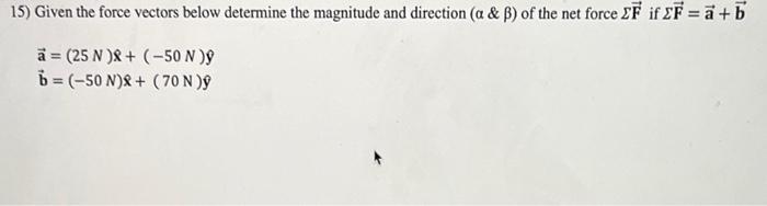 Solved 15) Given the force vectors below determine the | Chegg.com