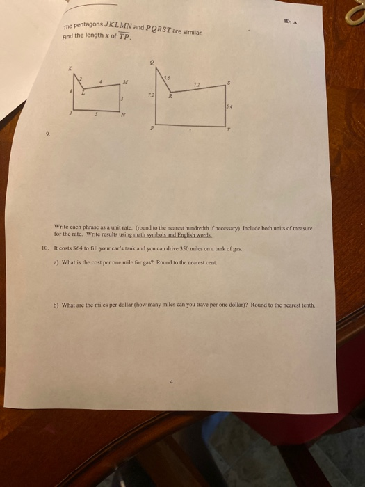 Solved The pentagons JKLMN and PQRST are similar. Find the | Chegg.com