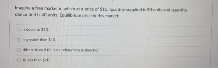 Solved Imagine a free market in which at a price of $10, | Chegg.com